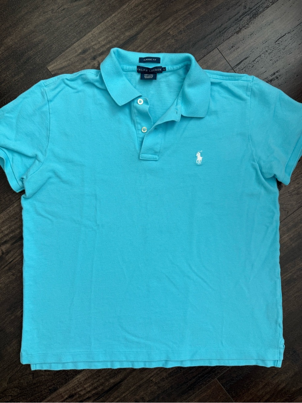 Polo Ralph Lauren Boys L Classic Fit Aqua Blue Cotton Pony Preppy Polo Shirt